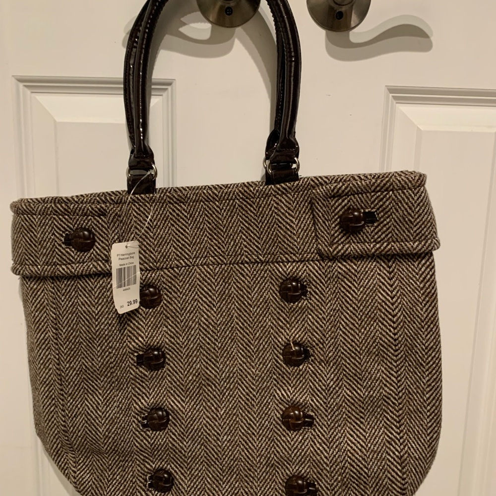 Elegant Brown Herringbone Tote Bag